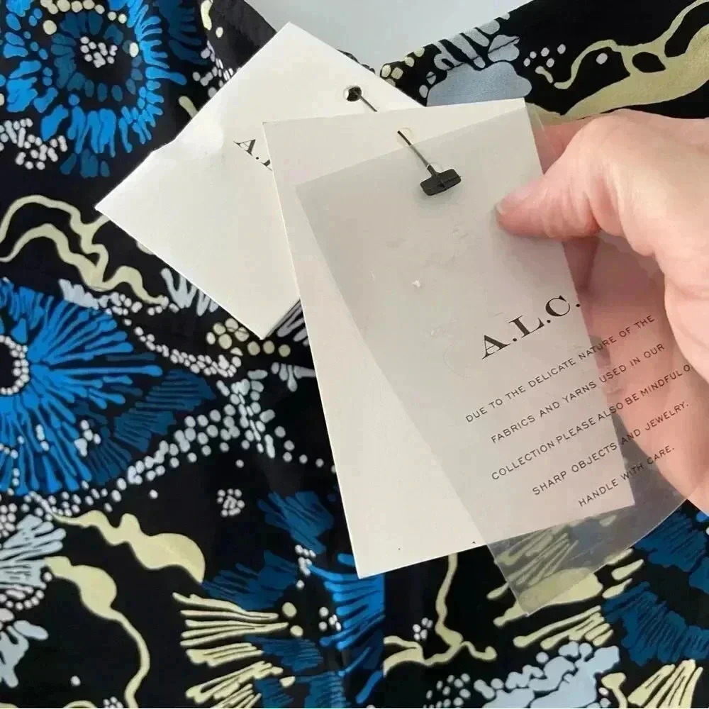NWT A.L.C. Roxy Silk Plunge V-Neck Mini Dress Celestial Print size 4 - Picture 7 of 11